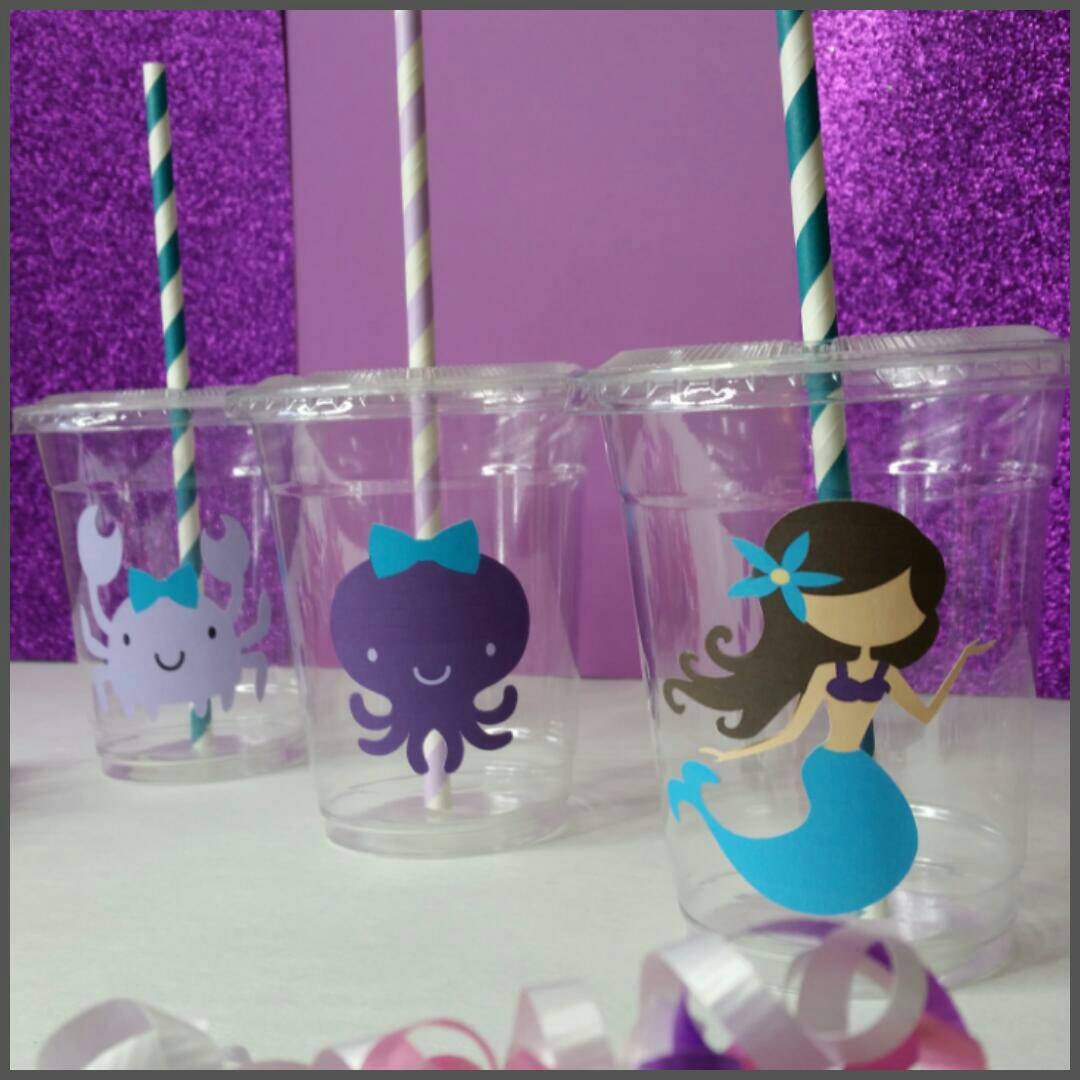 birthday supplies mermaid canada Party Mermaid Themed 12 with Straws Lids and Striped Cups