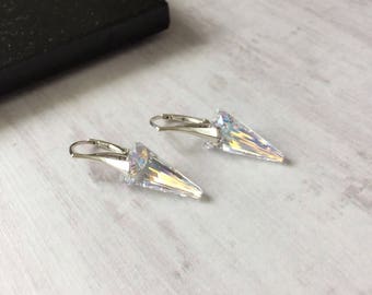 Aurore Boreale Spike Sterling Silver Earrings with Swarovski Crystals/Leverback/Crystal/Silver Dangle Earring/Modern/Everyday/Gift/Bridal/UK