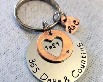 One Year Anniversary Key chain, 2015-2016 Penny Key chain, One Year Gift,Gift for Him ,Anniversary Gift,Gift for Him,Personalized Key Chain,