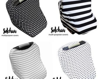 Stretchy Car Seat Cover/Nursing Cover by Solchan || Multifunctional Stretch Baby Carseat Cover, boy black white gray