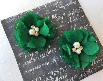 Green Baby girl Hair Clips, flower hair clips, baby hair clips, green, dark green, hair clips, flower, small flower hair clip