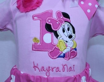 Baby Minnie first birthday outfit, Baby Minnie Mouse 1st birthday outfit,baby girl Minnie Mouse birthday,Pink baby girl first birthday set