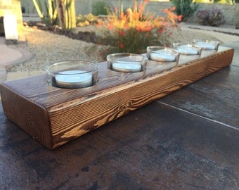 5 Candle Tea Light Candle Holder, Candles, Candle Display, Tea Light Candles, Tealight, Rustic Wood Candle Stick, Bathroom, Gift, Mom, Wife