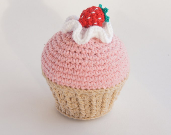 Strawberry Cherry Crochet Cupcake - Amigurumi- Play Food - Teething Toy - Learning toy - Baby gift - Pretend Play