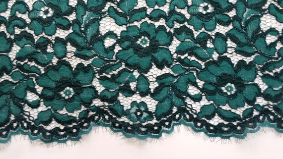 Green fabric cord, green lace, French lace, embroidered lace, Bridal lace