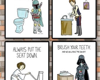 PRINTABLE Kids bathroom rules, Set of 4 Star Wars bathroom printables, Bathroom printable, Bathroom art, Kids art, Childrens bathroom art