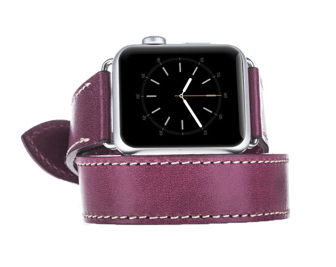 Apple Watch Double Tour Genuine Leather Band Strap, Husband Gift Wife Gift, Apple Watch Leather Band 42mm // Vegetal1