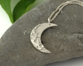 Handmade Cresent Moon Necklace in Fine Silver | Lunar Pendant | Silver Moon Pendant | Double Sided Pendant | Moon and Star Pendant