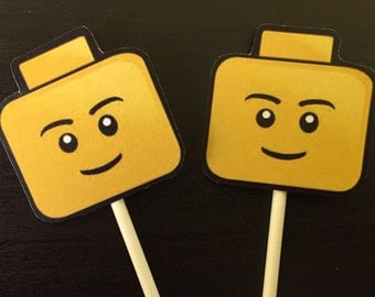 Lego Head Cupcake Toppers (6), Lego Cupcake Toppers, Lego Birthday Party, Lego cake topper, Lego birthday, Lego