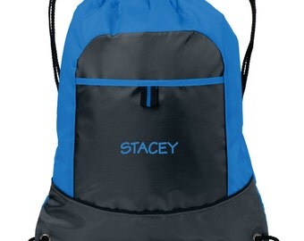 Personalized Cinch Bag, Embroidered Drawstring Bag, Monogrammed Book Bag, Custom Bag for Her, Personalized Sports Bag, Gift for Her. BG611
