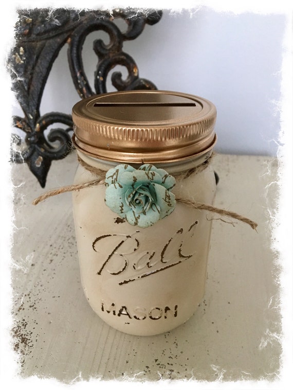 Rustic Cream & Gold Mason Jar Piggy Bank