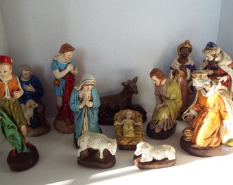 Items similar to Vintage 1950s Eleven piece Chalkware nativity set with ...