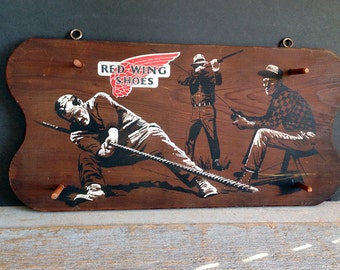 Red Wing Shoes Advertising Wall Plaque | Vintage Red Wing Boots Wood Wall Plaque | Red Wing Shoe Collectible