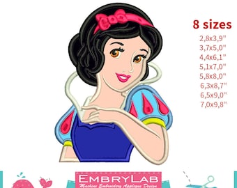Applique Princess Snow White With Apple. Machine Embroidery Applique Design. Instant Digital Download (17329)