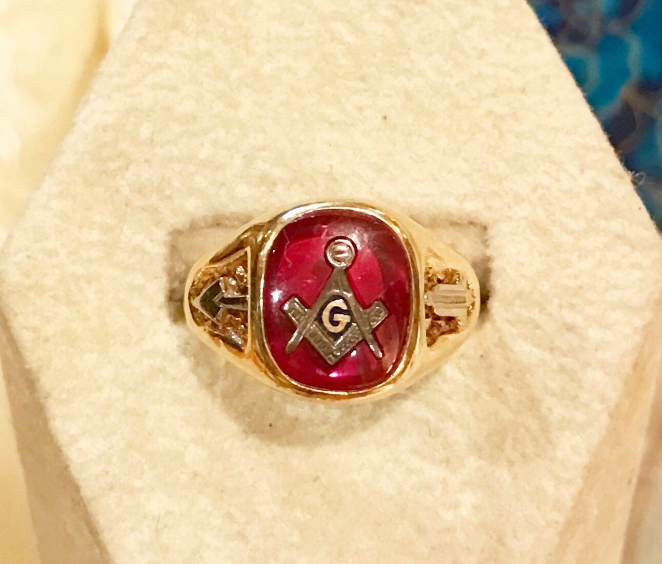 Vintage 10k Gold Ruby 3rd Degree Master Mason Ring Size 975