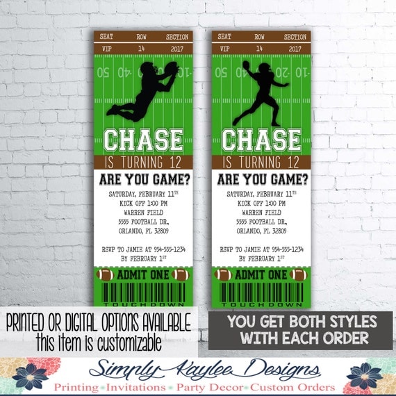 Football Ticket Birthday Party Invitation