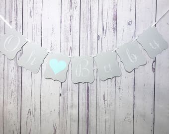 Oh Baby Banner, Baby Shower Decor, Gender Neutral Baby Shower, New Baby, Bunting, Mint and Grey, Silver Glitter, Elegant, Unique Banner