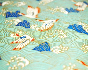 Handmade origami paper - White cranes on pale blue