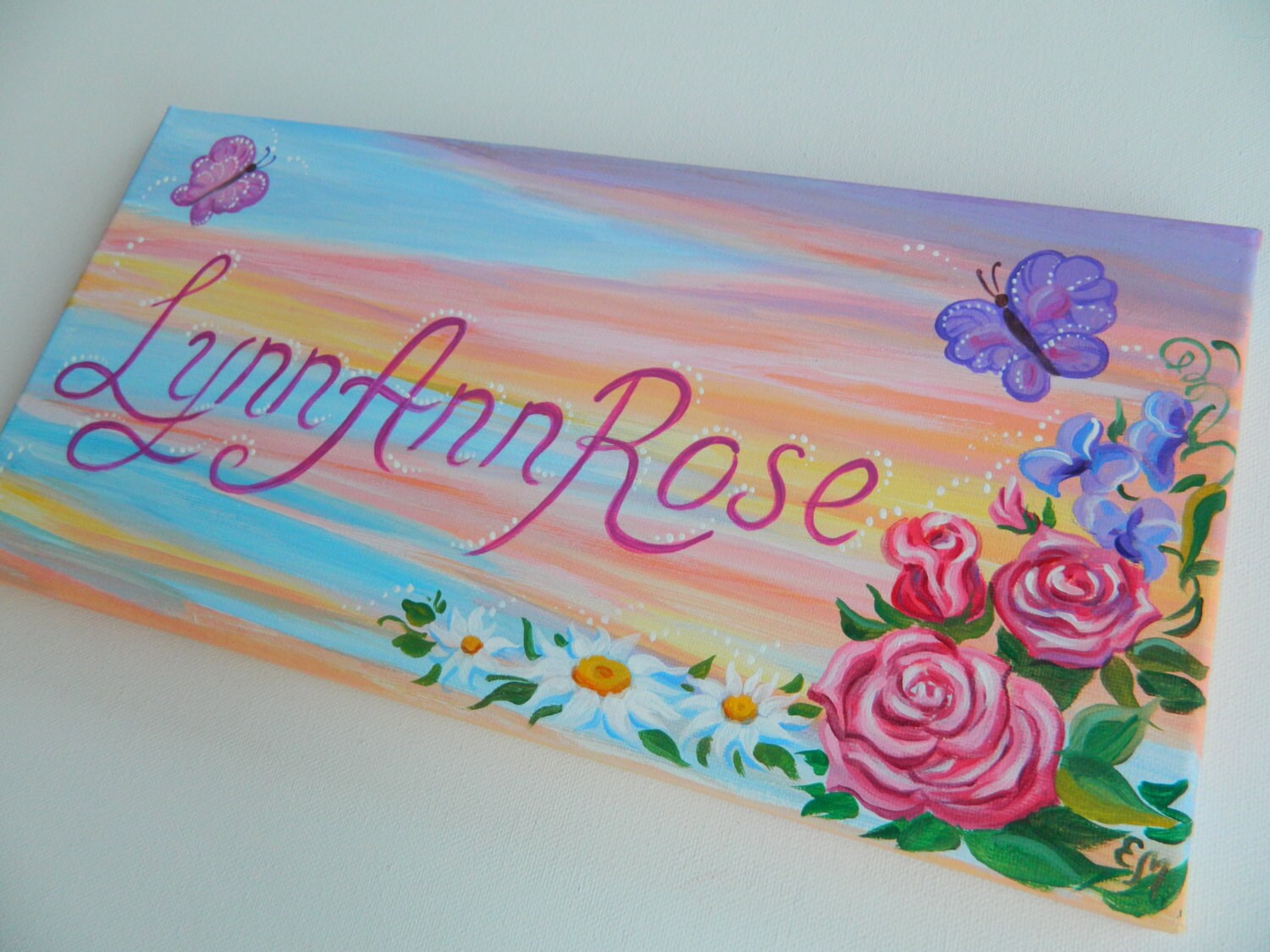 Baby Name sign canvas Girl name canvas painting Flowers Name