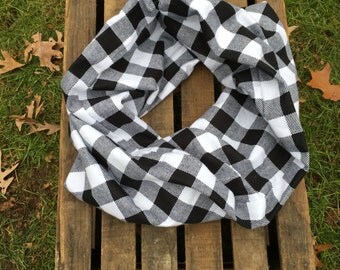 White and Black Buffalo Plaid Infinity Scarf