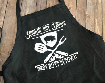 Funny Men's Grilling Apron, Father's Day Gift, Gift for Him, Gift for Hubby, Mens BBQ Apron, Funny Apron, Smokin' Hot Hubby