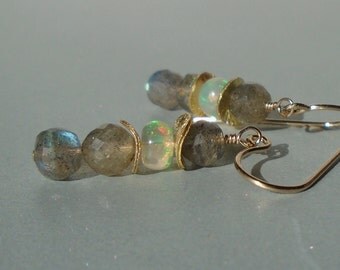 Labradorite Earrings, Opal Earrings, Ethiopian Opal Earrings, Gemstone Earrings, Short Earrings