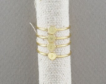 Dainty Disk Initial Ring, Personalized Ring, Stacking Ring, Letter Ring, Customized Initial Ring, Sterling Silver Ring ( HCR OD 5MM )
