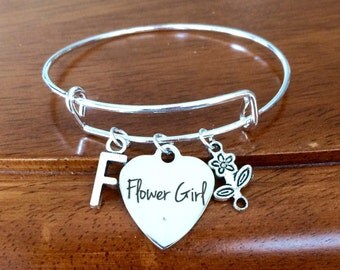 Personalised flower girl bracelet, flower girl gift, flower girl charm bracelet, flower girl jewellery, flower girl jewelry, bangle