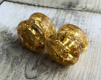 Ear plugs-ear gauges-ear tunnels-resin ear plugs-gold leaf ear plugs-resin jewelry-reain jewellery-gift for her-gift for him