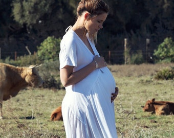 Maternity white dress, white boho dress. CAMPES