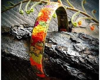 Rainbow Polymer Bracelet/ Statement Bracelet/ Orange Green Bracelet/ Colorful Bracelet/ Chic Polymer Bangle/ Ooak Polymer Clay Bracelet/