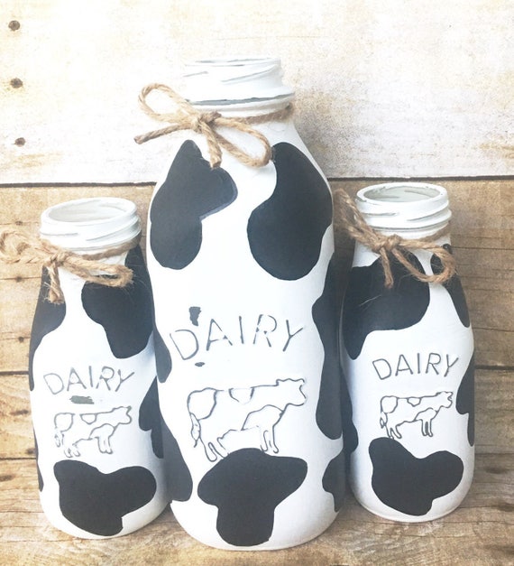 Set de 3 botellas de leche vaca paÃs decoración para por omgmasons