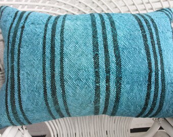 16x24 Turkish Kilim Pillow Lumbar Pillow Overdyed Kilim Pillow Striped Kilim Pillow Blue Overdyed Kilim Pillow Cushion Cover 295