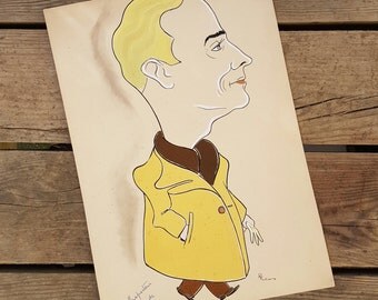 Drawing "Allegret, the Police Inspector of Royan" of Robert Fertier vintage
