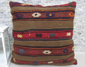 Kilim Pillow Cover 28" x 28" Floor Cushion Turkish Pillow Decorrative Pillow Aztec Pillow Home Decor Kilim Cushion Floor Pillow Case