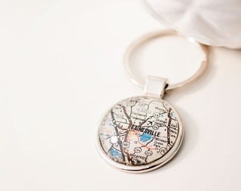 Custom Map Keychain, Map keychain, map keyring, custom keyring, map jewelry, handstamped keyring, mothers day gift, monogram keychain