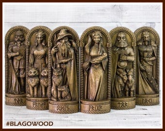 Scandinavian gods, 6 pieces, Odin, Frigg, Thor, Loki, Freya, Tyr, scandinavian phanteon, gods, norse god, asatru, viking, altar