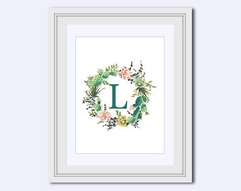 Monogram L - cactus printable - Monogram printable - cactus art - Wedding printable - Monogram posters - Instant download - Digital download