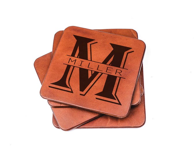 Monogrammed leather coasters - set of coasters - personalized coasters - personalized engraved gift - housewarming gift - custom coasters