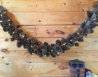 6' Extra Full Pine Cone Garland with 100 light LED battery Fairy Lights