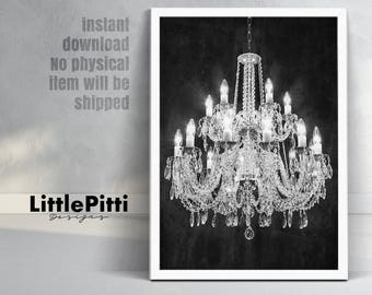 Chandelier print, fashion poster, french decor, chandelier art, vintage chandelier, black and white, fashion wall art, crystal chandelier