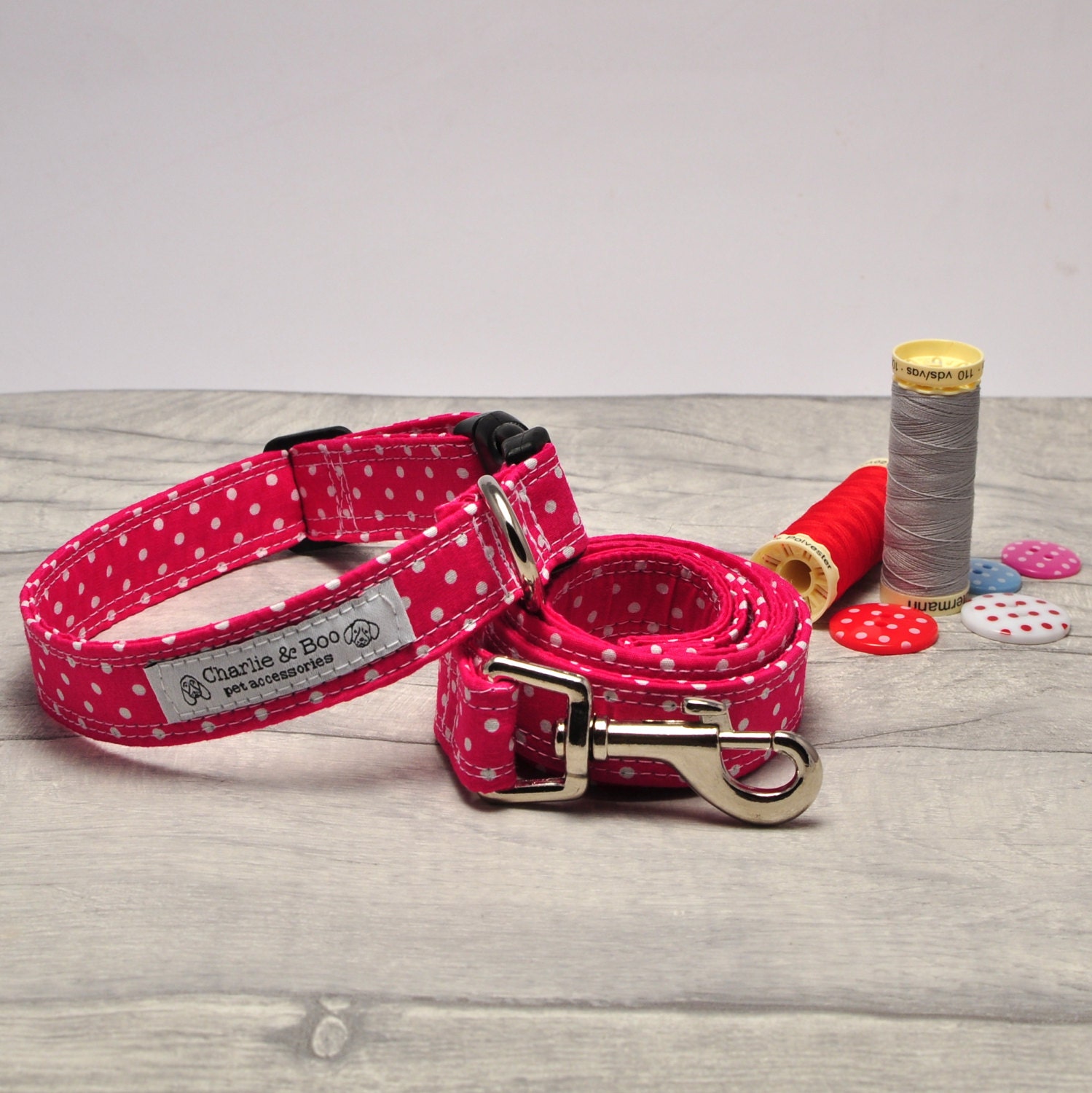 Pink dog collar and lead Collar and leash set Girl dog