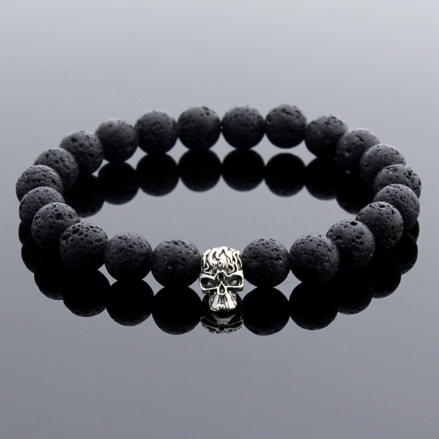 Men's Skull Bracelet Lava Rock Bracelet Mens Jewellery