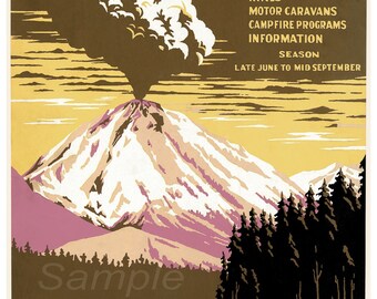 Vintage Lassen Volcanic National Park US Travel Poster Print