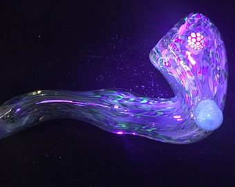 UV Reactive Sherlock Glass Pipe w/ Custom Millefiori FREE SHIPPING