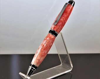 Pink Swirl Handmade Ink Pen - Hand Turned Ink Pen - Twist Pen - Chrome Metal Hardware
