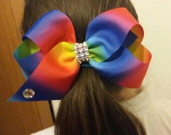 Jojo siwa inspired rainbow large hair bow 7 inch big hair bow girls ladies hair bow hair clip