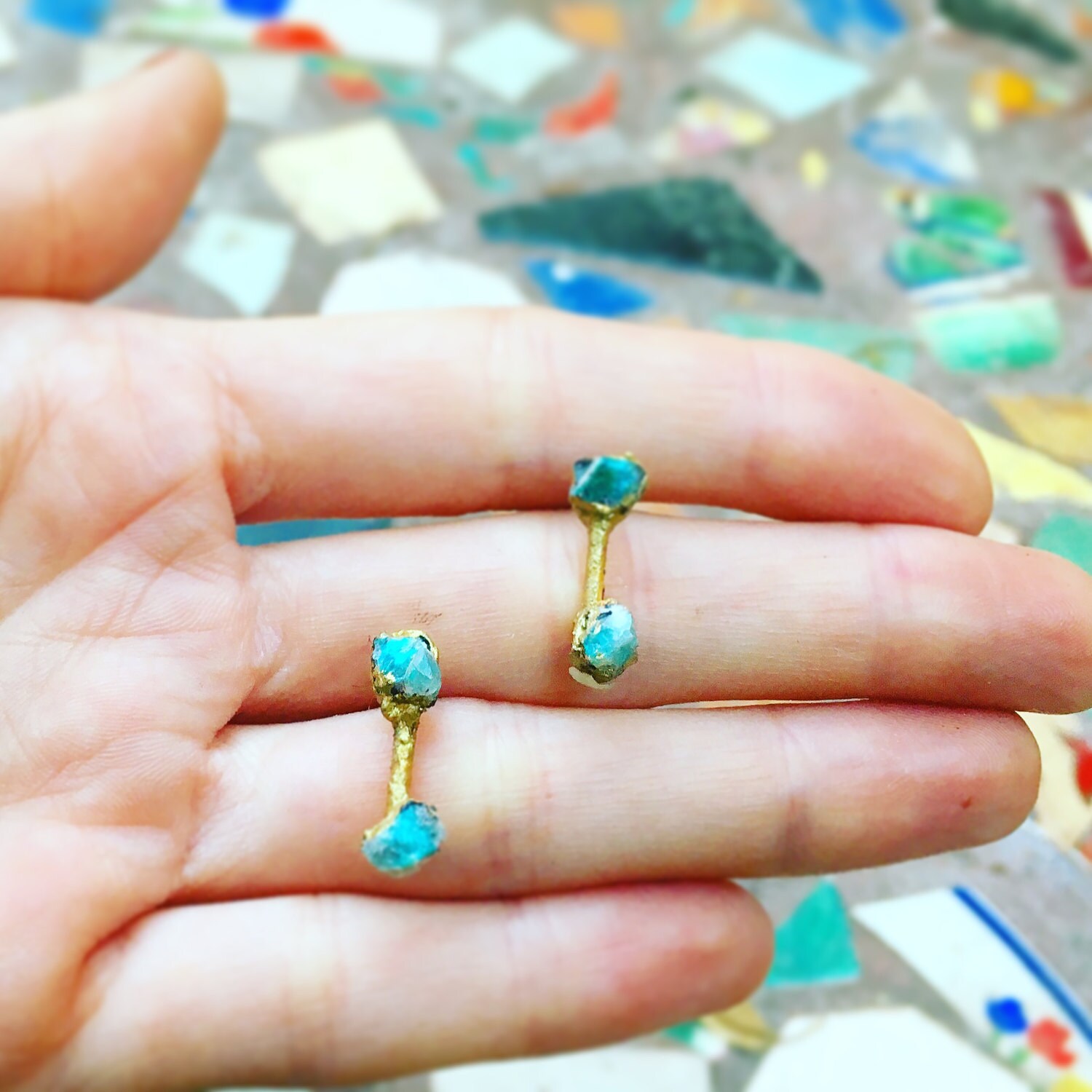 Turquoise Stud Earrings Raw Turquoise Earrings Boho