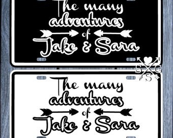 Many Adventures Couples Wedding Gift Anniversary Gift License Plate Couple Gift Car Tag Personalized Car Tag