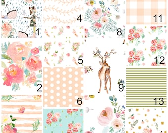 Baby bedding, pink floral, peach, crib sheet, girls baby, toddler bedding, watercolor flowers, greenery, teal, blush, watercolor, leaf